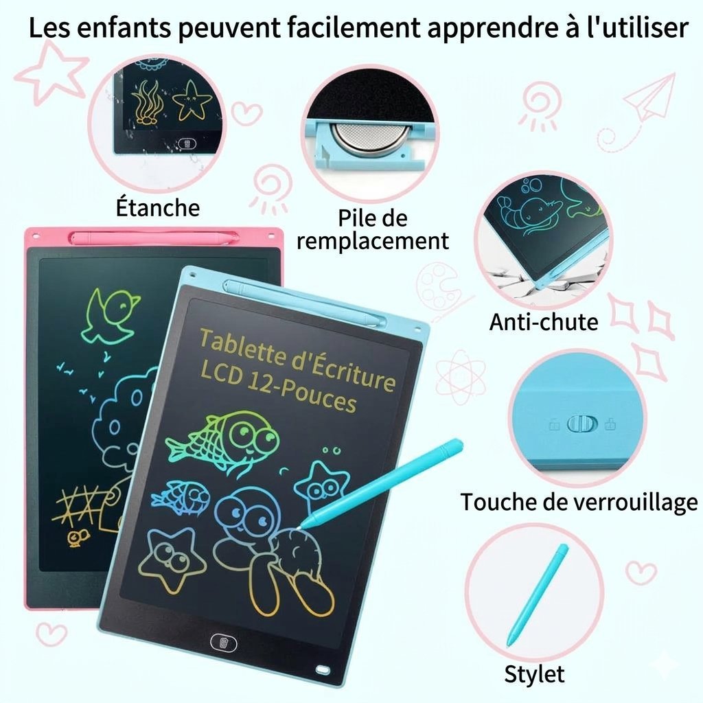 Tablette d’Écriture LCD 12 Pouces – Écran Réinscriptible Coloré pour Enfants, École, Maison et Bureau – Image 4